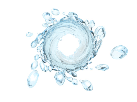 Whirling Water splash - forming a vortex as a sphere of liquid is shattered