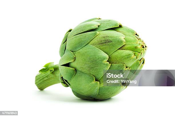 Artichoke Fresh Green Vegetable With Edible Heart Isolated On White Stock Photo - Download Image Now