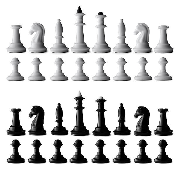 istock Full black and white chess set isolated on white 471161988