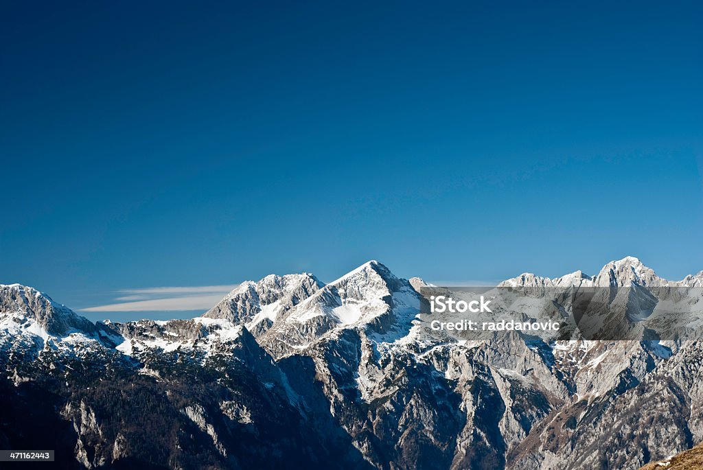 Vista photo of the Alps' snow covered peaks Alps view with large copy space above. Boulder - Rock Stock Photo