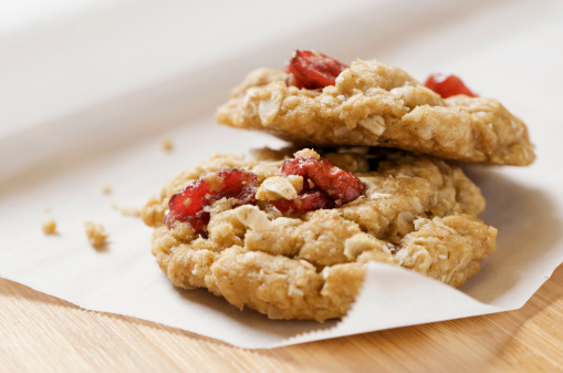 Homemade healthy oatmeal cookies with plump cranberries.  