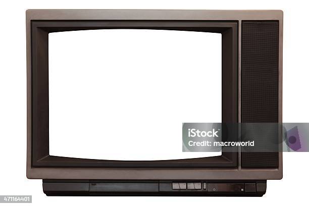 Tv Antiga Isolado No Branco - Fotografias de stock e mais imagens de Antigo - Antigo, Cinzento, Televisor