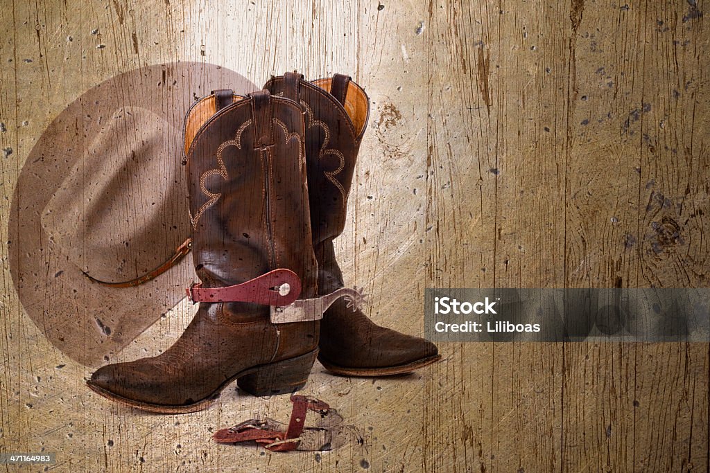 Des bottes de Cowboy, chapeau et Spurs - Photo de Bottes libre de droits