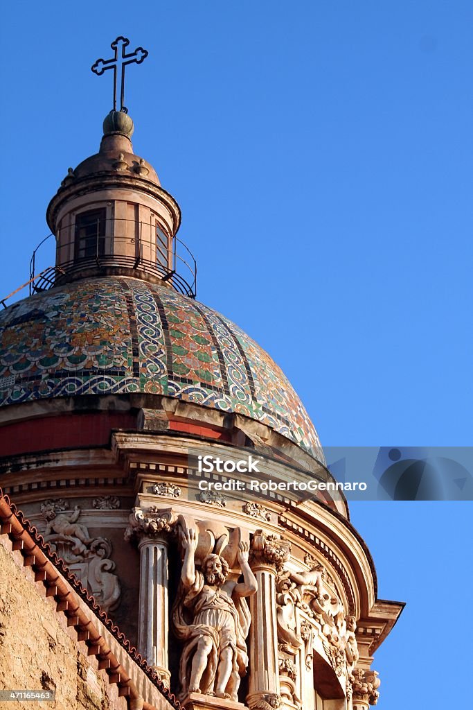 Carmine Maggiore Church The dome of "Carmine Maggiore" Church in the old district of Ballarò at Palermo, Sicily. Italy. Architectural Column Stock Photo