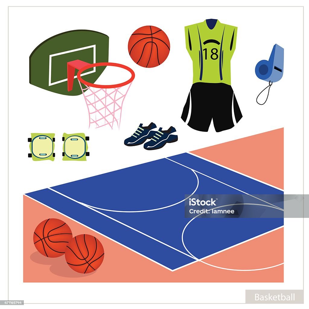 Set Of Basketball Equipment On White Background Stock Illustration -  Download Image Now - Kneepad, 2015, Basket - iStock