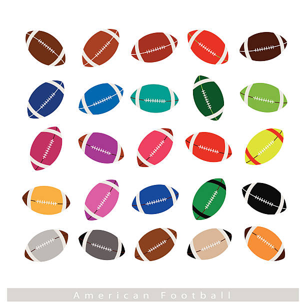 istock Set of Multi-colored American Footballs on White 471165772