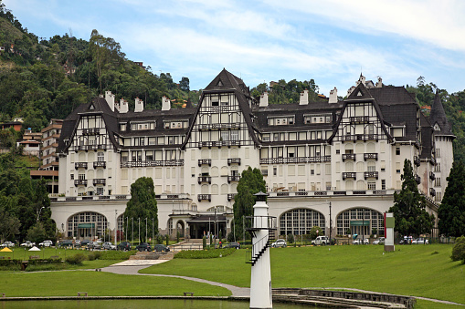 Quitandinha Palace in Petropolis, Brazil. Once one of the world's grandest hotels and casino. The casino operated from 1944-1946 when the new government banned casino gambling. The palace was then turned into a hotel and convention center business.