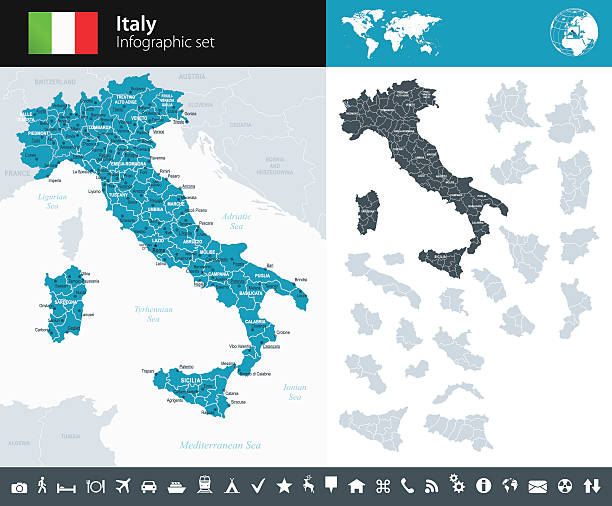 illustrazioni stock, clip art, cartoni animati e icone di tendenza di italia-infografica mappa-illustrazione - milan napoli