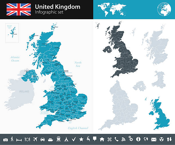 illustrazioni stock, clip art, cartoni animati e icone di tendenza di regno unito-infografica mappa-illustrazione - west midlands