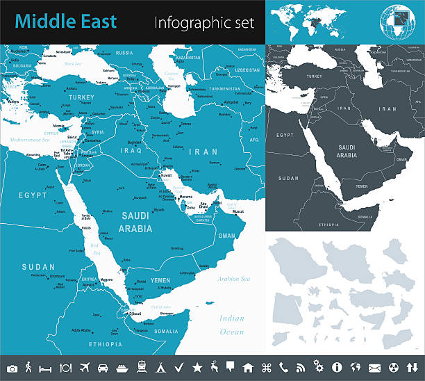 ilustraciones, imágenes clip art, dibujos animados e iconos de stock de mapa de oriente medio-infografía-ilustración - turco de oriente medio