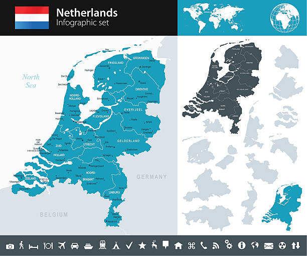 Netherlands - Infographic map - illustration Vector maps of Netherlands with variable specification and icons gouda south holland stock illustrations