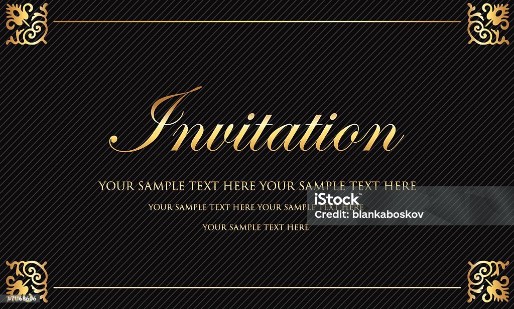 Invitation Fancy gold decorative invitation. Gold Colored stock vector