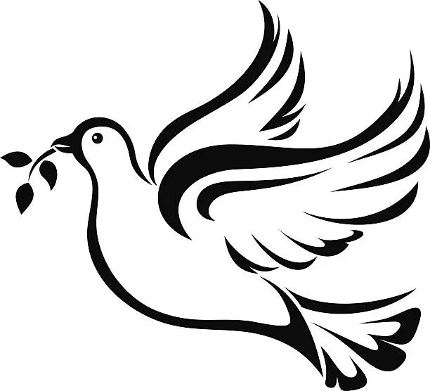 Vector illustration of Dove. Symbol of peace. Vector black silhouette.