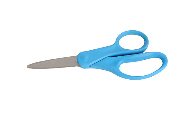 Small blue handled Scissors closed (path included) stock photo