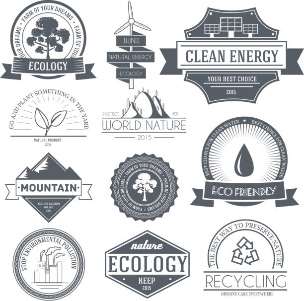 ecology набор label шаблон эмблемы элемент для вашего продукта - silhouette security elegance simplicity stock illustrations