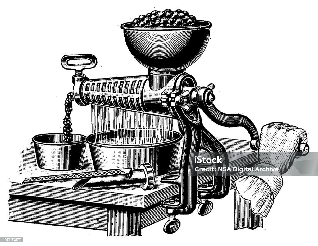 Vintage Clip Art and Illustrations | Juice Extraction Antique engraving of juice extraction, isolated on white. Very high XXXL resolution image scanned at 600 dpi.  Illustration stock illustration