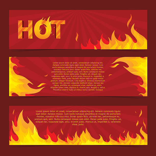 satz von horizontalen banner.   frame of fire. - flames background stock-grafiken, -clipart, -cartoons und -symbole