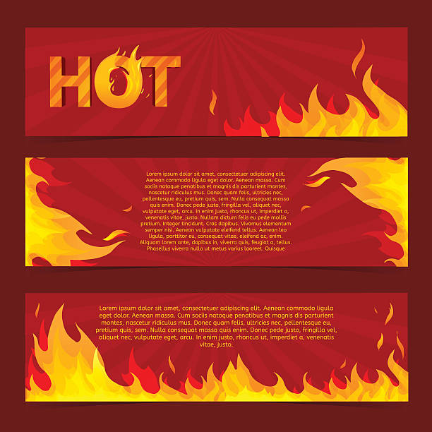 ilustraciones, imágenes clip art, dibujos animados e iconos de stock de conjunto de banners horizontales. bastidor de incendio. - flaming hot