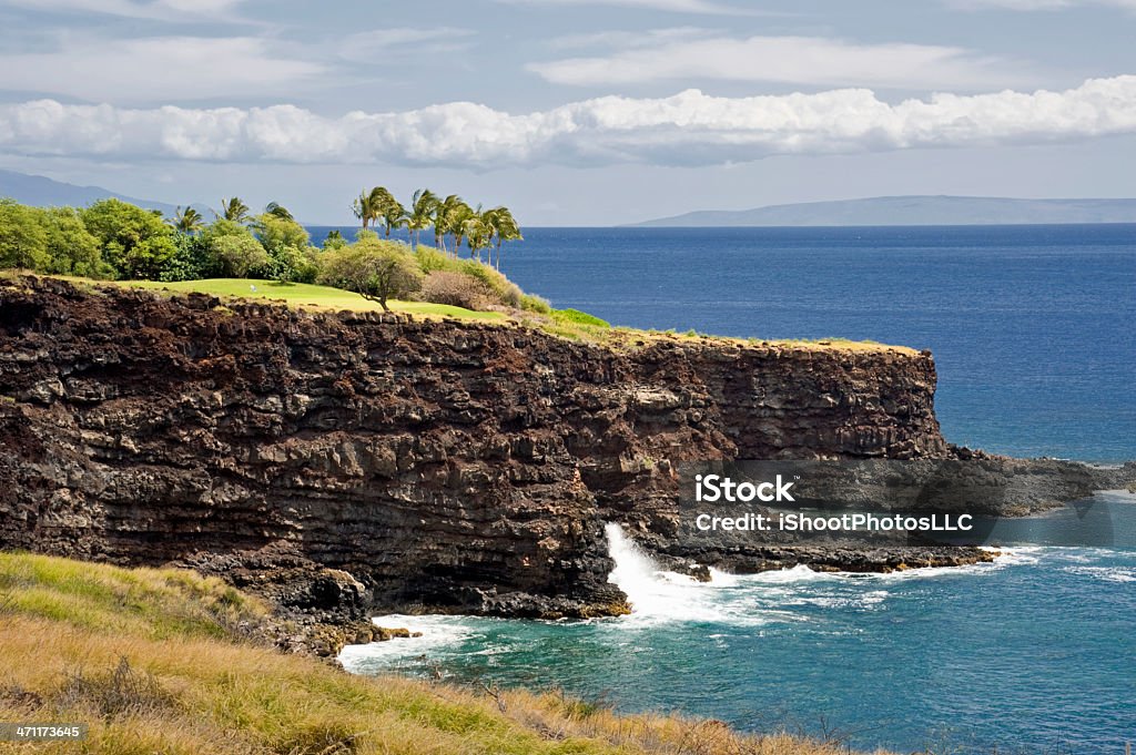 Awesome Golf Hole Golf along the Lanai Coast in Hawaii ... Cliff Stock Photo