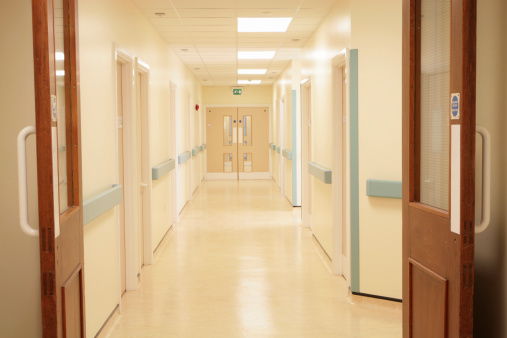 Brand New Corridor in Hospital. Warm colour scheme.