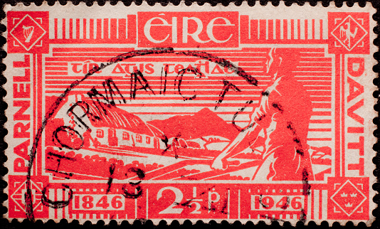 Old, canceled Irish postage stamp.