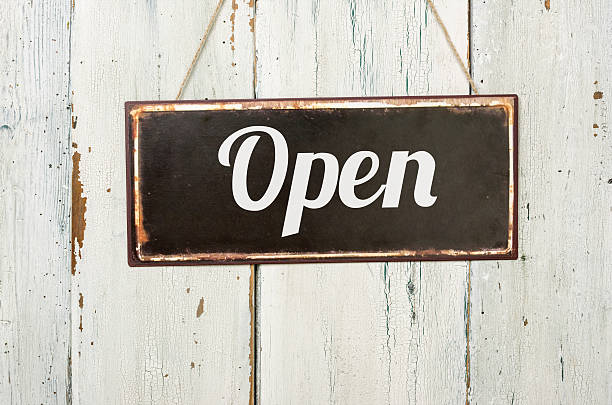 istock Old metal sign  - Open 471175098