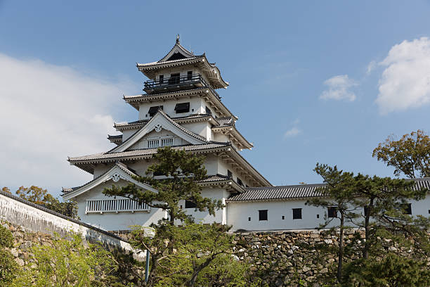 Imabari, Japan - April 15, 2015 : Imabari Castle in Ehime Prefecture, Shikoku, Japan. It is one of the landmarks of the city of Imabari. This castle is well known as the castle on the sea in Japan.