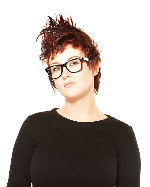 ritratto di un allegro nero hipster con grandi occhiali - vertical caucasian glasses red hair foto e immagini stock