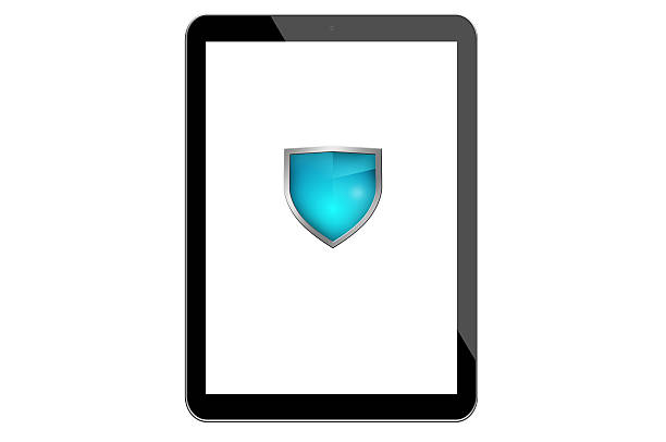 tableta digital aislada-seguro de sistema de seguridad - business stealing top secret confidential fotografías e imágenes de stock