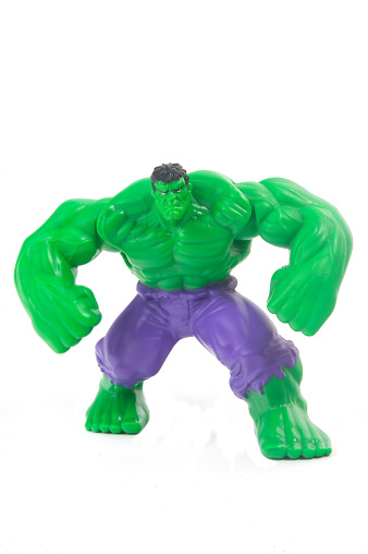 Adelaide, Australia - April 21, 2015: A studio shot of a Hulk figurine from the Marvel comics and movie series. The Hulk is a popular character from the Marvel Studios.