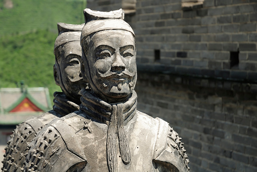 Statue of terracotta warrior on Great Wall in China
