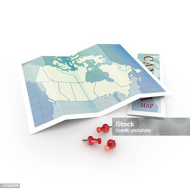 Canadian Map With Three Red Thumbtacks Stock Photo - Download Image Now - Map, Canada, Journey