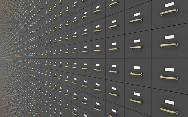 Wall of Gray Filing Cabinets stock photo