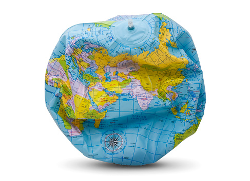Globe deflates. Photo with clipping path. 