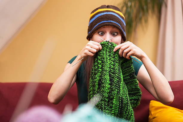 funny pretty woman with wool