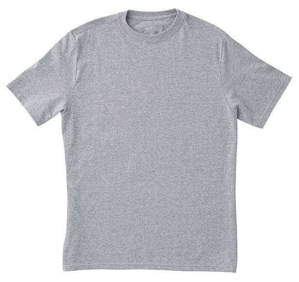 camiseta gris frontal en blanco con trazado de recorte. - gray shirt fotografías e imágenes de stock