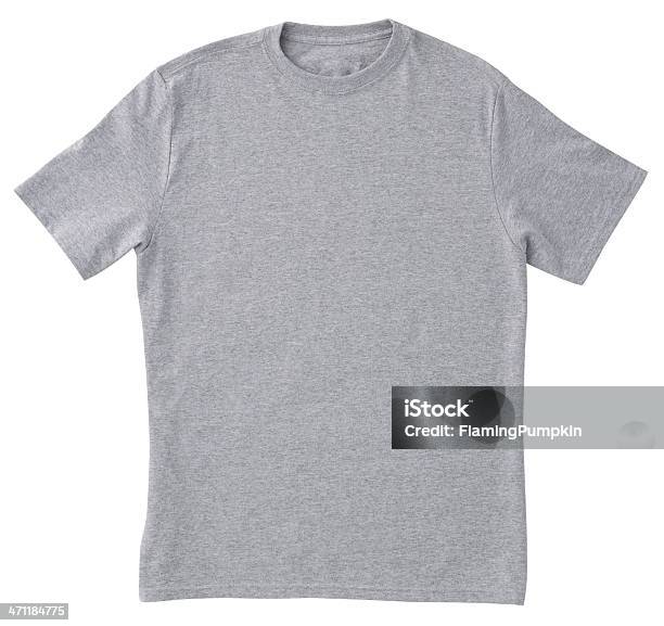 Camiseta Gris Frontal En Blanco Con Trazado De Recorte Foto de stock y más banco de imágenes de Gris