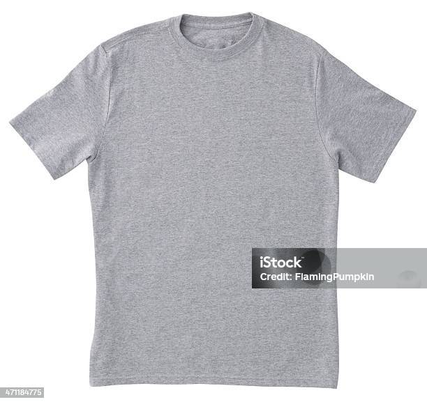Foto de Camiseta Cinza Em Branco Com O Traçado De Recorte Frente e mais fotos de stock de Cinza - Descrição de Cor