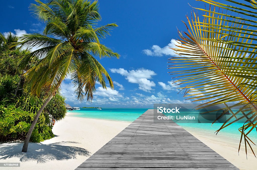 Plage tropicale de la Jetée et pont de bois - Photo de Plage libre de droits