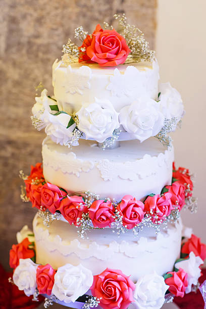 istock Beautiful wedding cake in different colors with three different 471187492