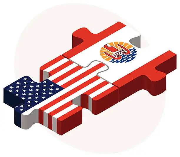 Vector illustration of USA and French Polynesia Flags in puzzle