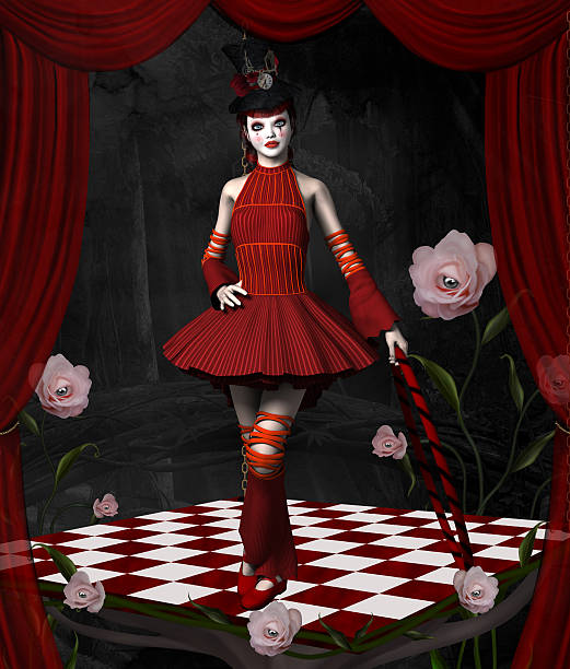 illustrazioni stock, clip art, cartoni animati e icone di tendenza di bellissimo clown in una surreale fase - curtain red color image clown