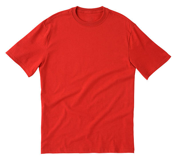 t-shirt rossa vuota davanti con clipping path. - color image copy space high angle view isolated foto e immagini stock