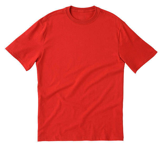 Plain red tee shirt isolated on white background Front of a clean Red T-Shirt, wrinkled on the bottom for additional texture, waiting for you to add your own Logo, Graphics or Words. Clipping Path. Single shirt - about 10" x 10". blank t shirt stock pictures, royalty-free photos & images