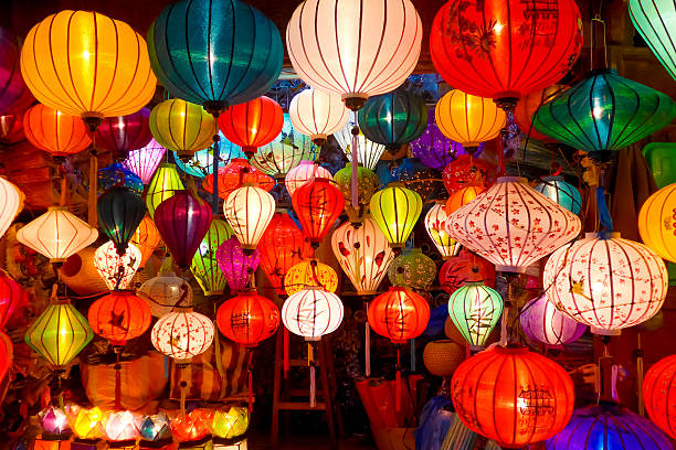 Picture of various hanging Chinese lanterns Lanterns in a Vietnam Shop chinese lantern lily photos stock pictures, royalty-free photos & images