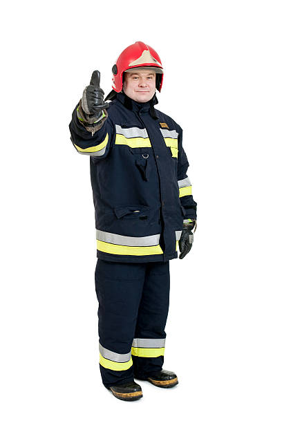 istock one fireman standing and showing ok 471189311