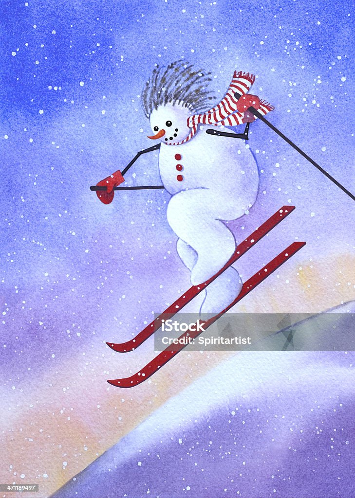 Bonhomme de neige saut à Ski - Illustration de Aquarelle libre de droits