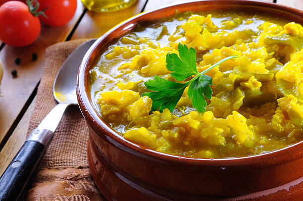 istock Homemade broth rice with green beans 471192386