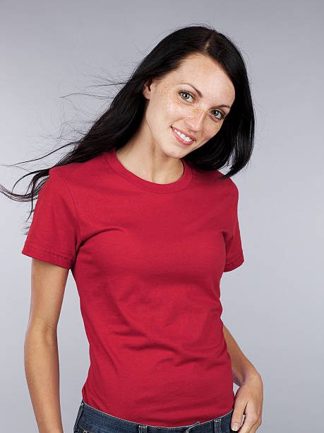 istock Young woman with red t-shirt 471193101