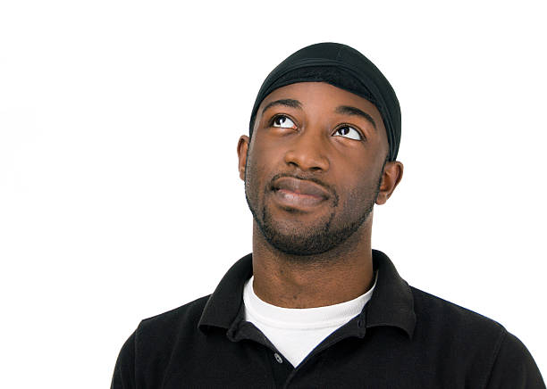 Young African American Male Looking Up http://farm4.static.flickr.com/3571/3513002355_aa0e027546_o.jpg  do rag stock pictures, royalty-free photos & images